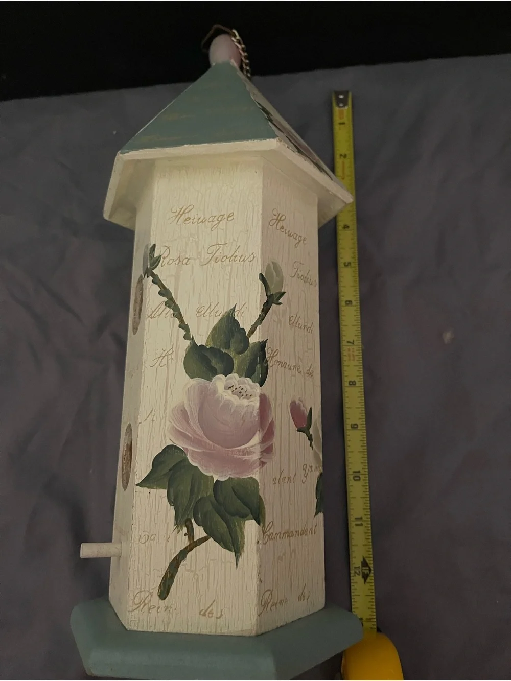 Floral Wooden Birdhouse in Cream and Sage
